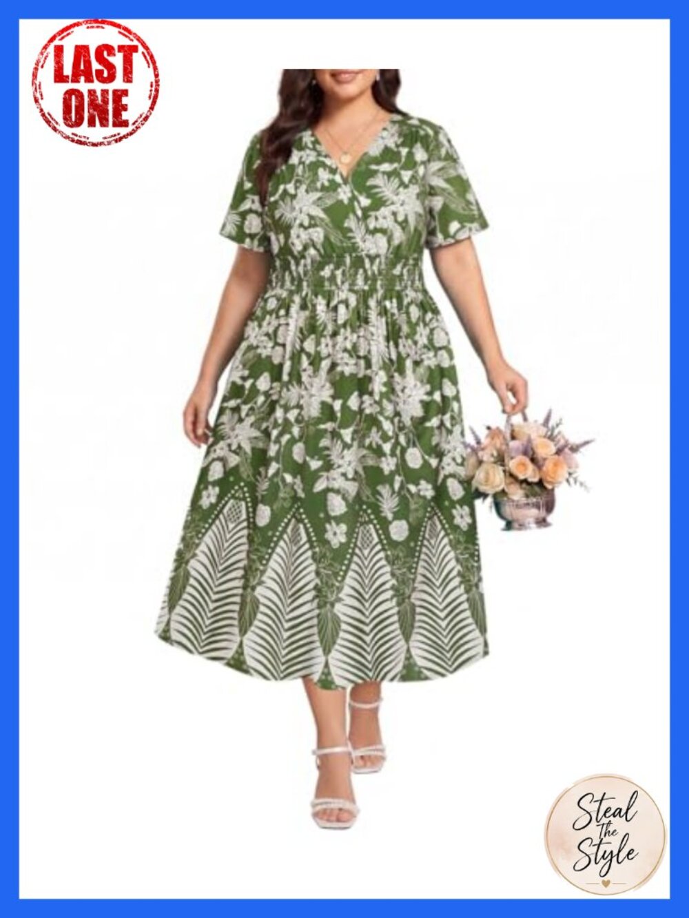 Plus Size Maxi Dress V-Neck Short Sleeve Smocked Waist Boho Floral